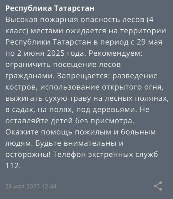 В Татарстане объявлен 4 класс пожарной опасности в лесах