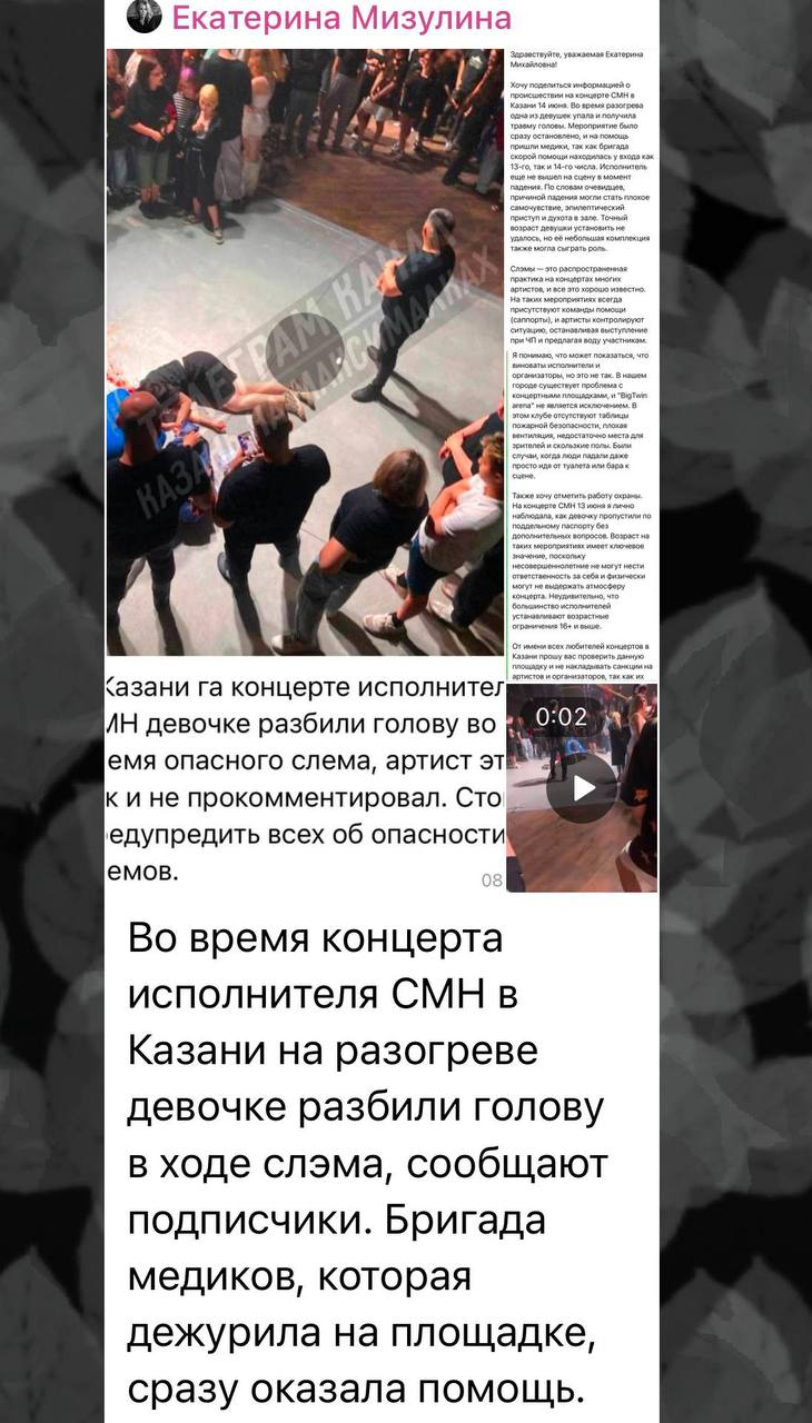 Инцидент на концерте СМН в Казани дошёл до Мизулиной и МВД