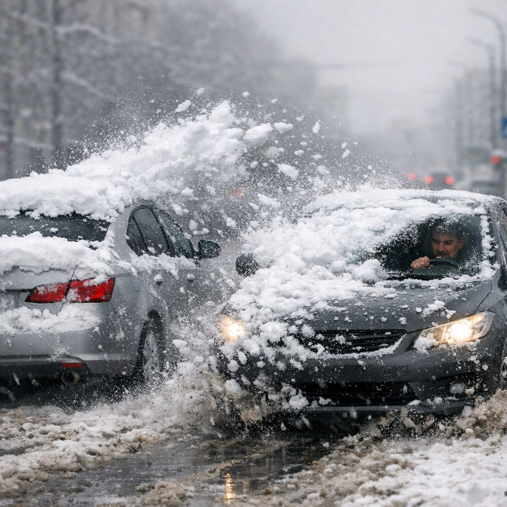 Что делать, если снег или лёд с чужой машины повредил ваш автомобиль