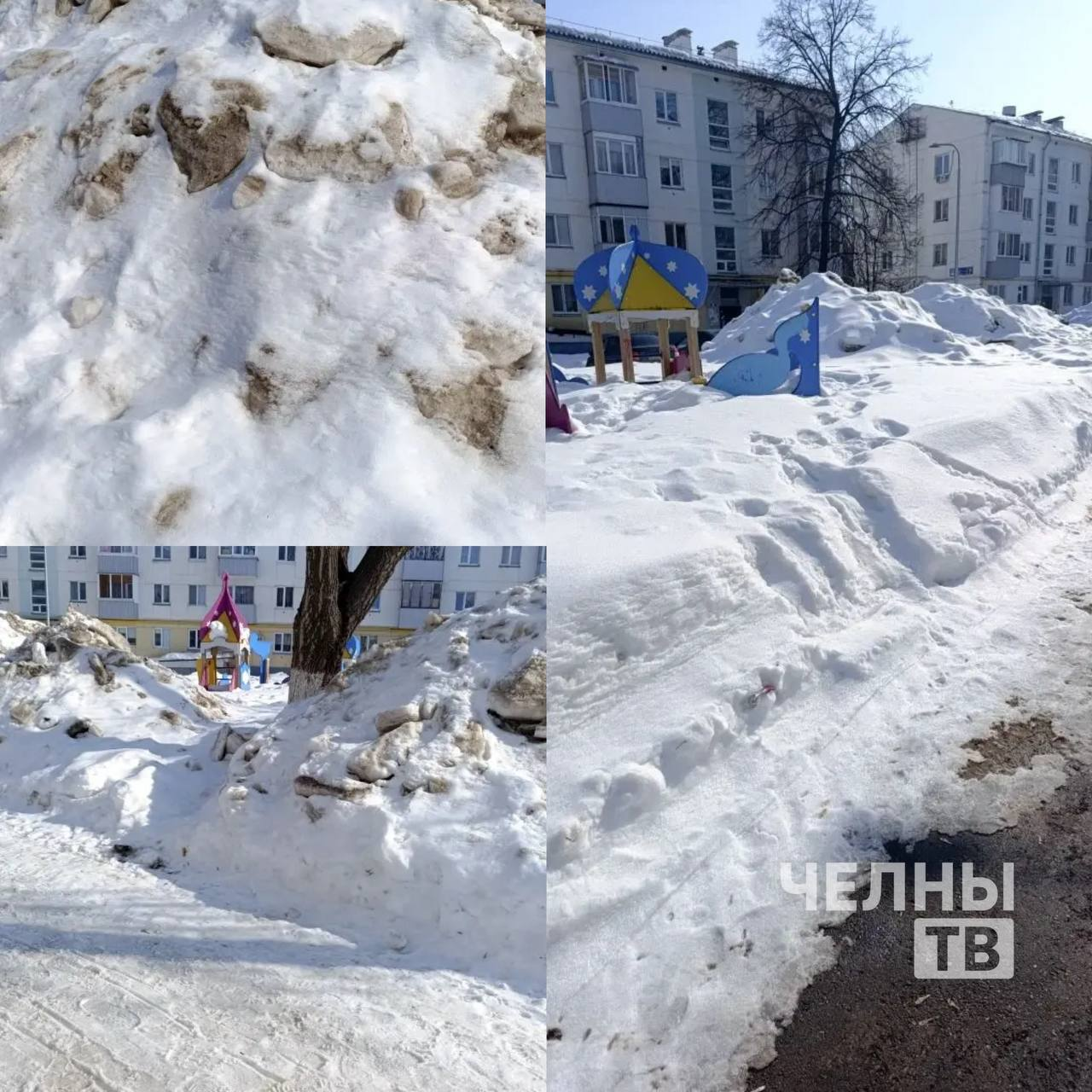 Жители поселка ГЭС в Челнах жалуются на горы снега у детской площадки