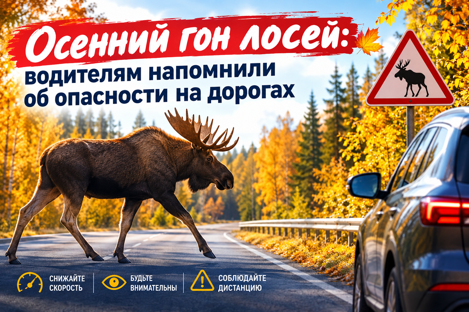 Осенний гон лосей: водителям напомнили об опасности на дорогах