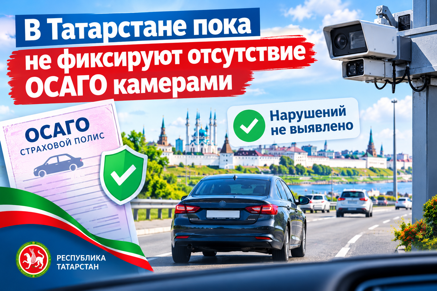 В Татарстане пока не фиксируют отсутствие ОСАГО камерами