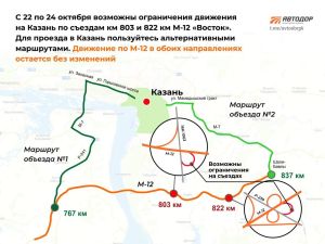 Автодор: на трассе М12 в Татарстане возможны ограничения движения