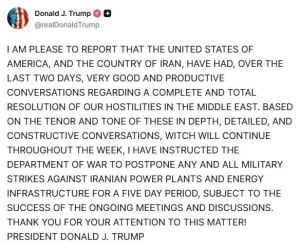 Трамп распорядился ограничить удары по Ирану на пять дней